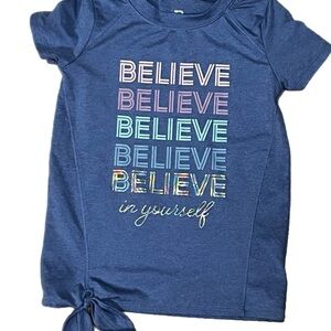 Blue Short Sleeve Tee with 'Believe' Design Size XS/4-5